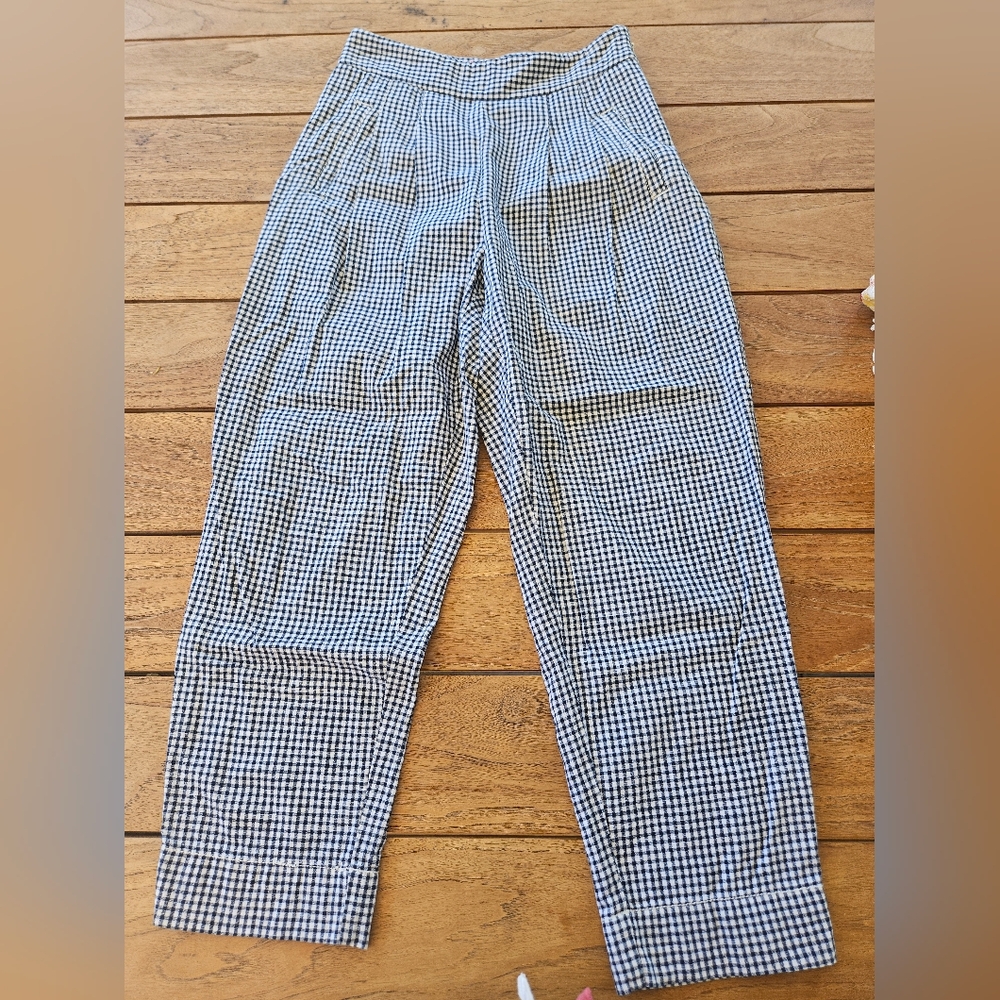 Cartonnier By Anthropologie Women's 0 Gingham High Rise Pleated Tapered Trousers